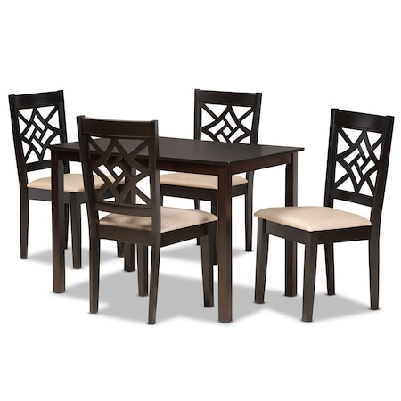 Baxton Studio Nicolette Modern and Contemporary Sand Fabric and Dark Brown Finished Wood 5-Piece Dining Set 176-11386-8026-Zoro